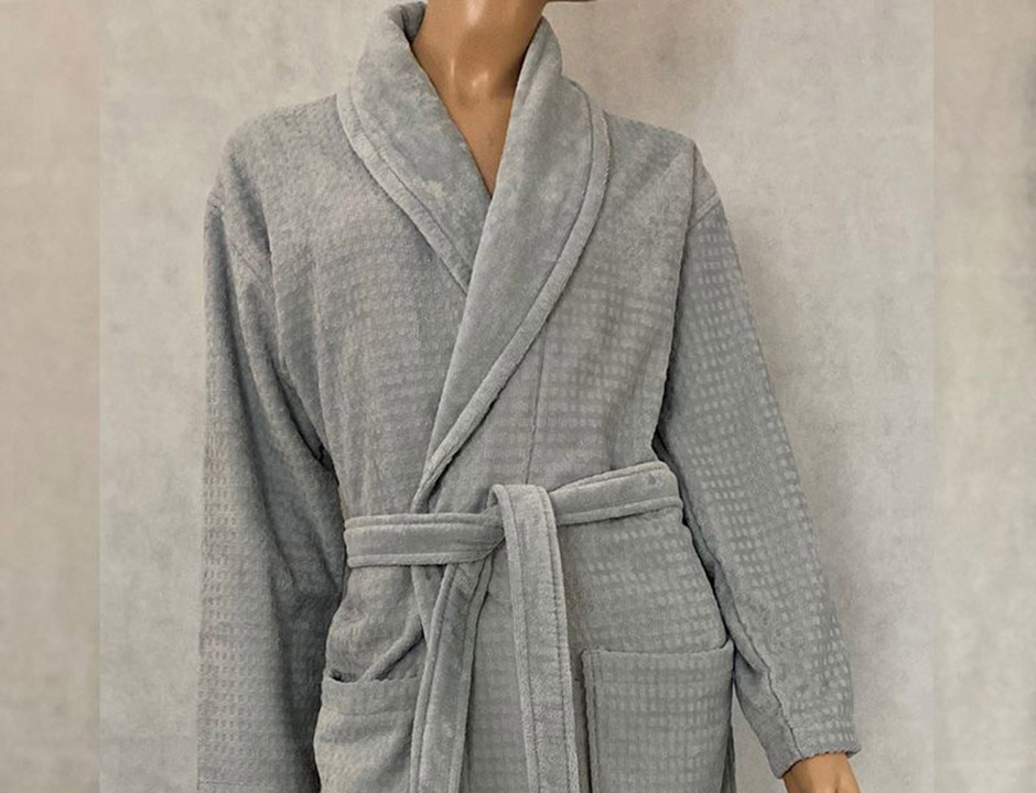 Velours katoenen badjas heren - lichtgrijs