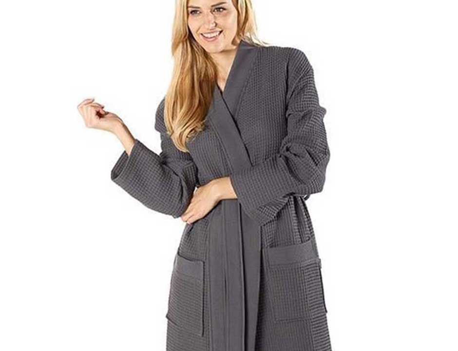 Kimono wafel badjas antraciet