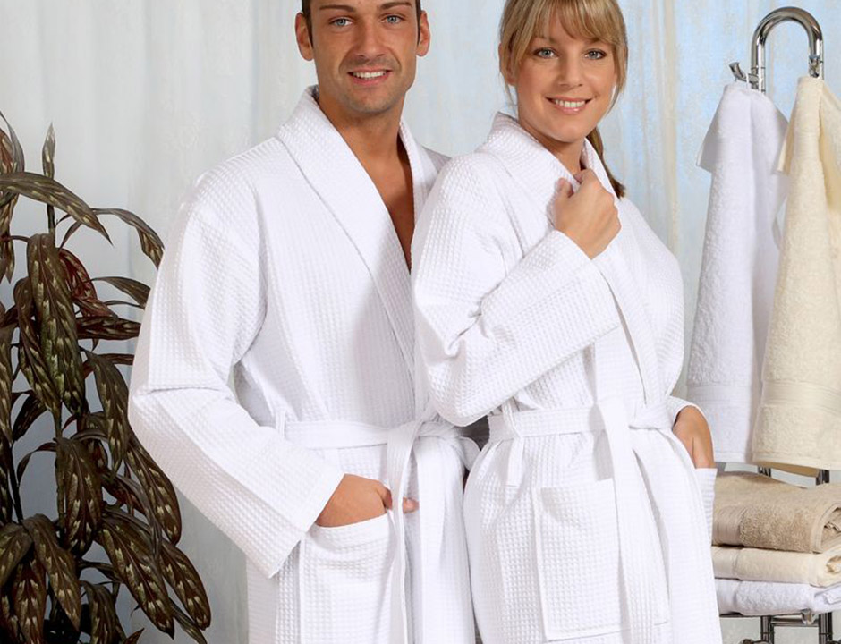 Wafel badjas wit - Grote maten badjas tot 10XL
