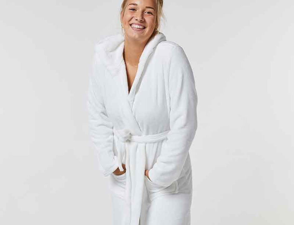 Witte fleece badjas met capuchon unisex