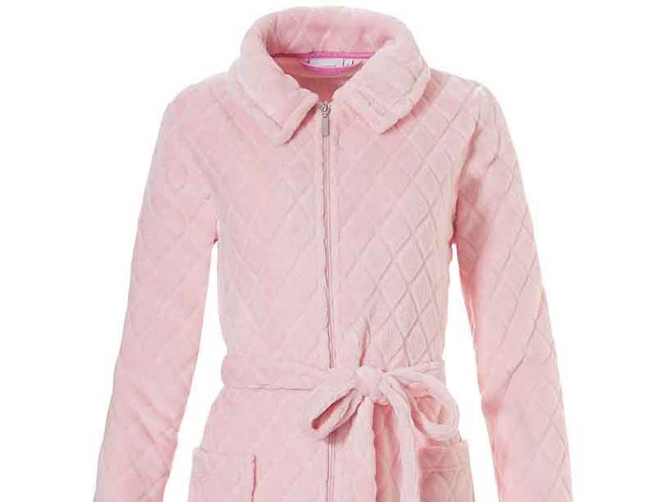 Lichtroze fleece badjas met rits – Pastunette