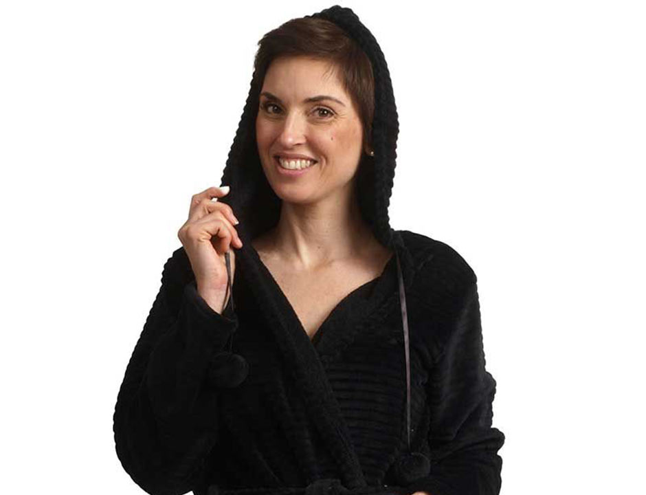 Zwarte fleece badjas met capuchon – kort model