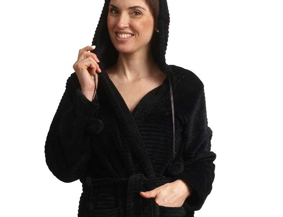 Zwarte fleece badjas met capuchon